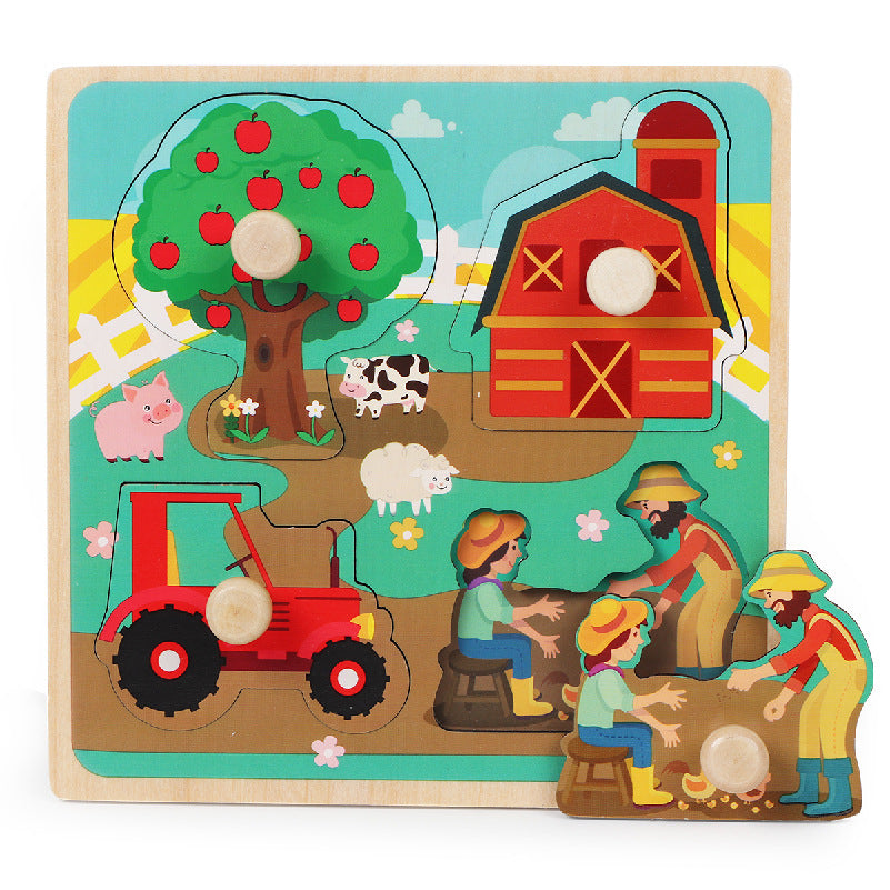 Wooden Knob Peg Puzzle Board for Kids – Animals, Vehicles and More