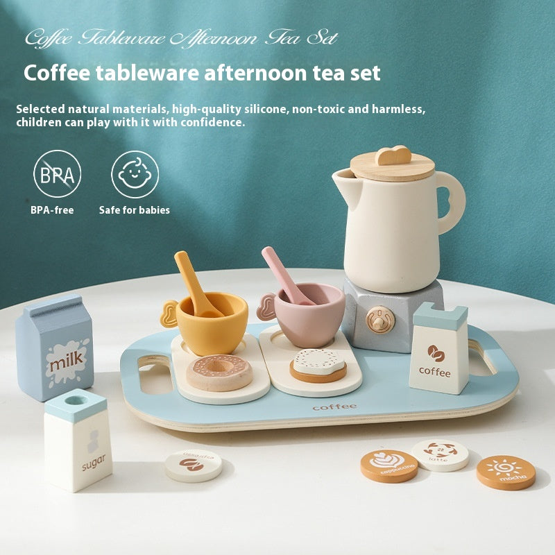 Wooden Coffee Afternoon Tea Pretend Play Set for Kids (Ages 4–6)