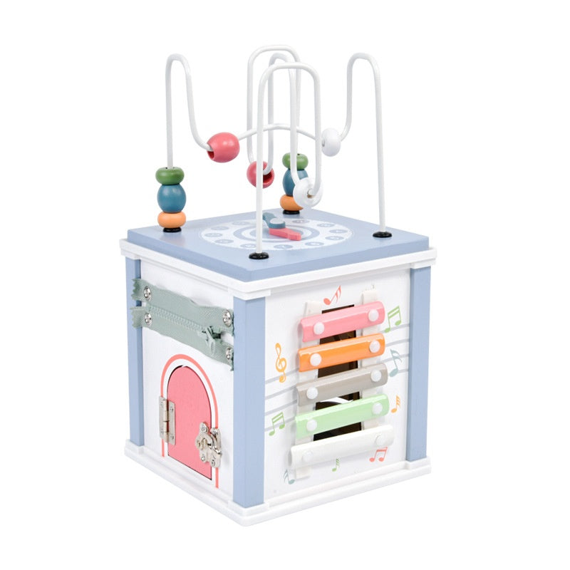 Montessori Wooden Busy Box: Bead Maze, Xylophone and Shape Sorter