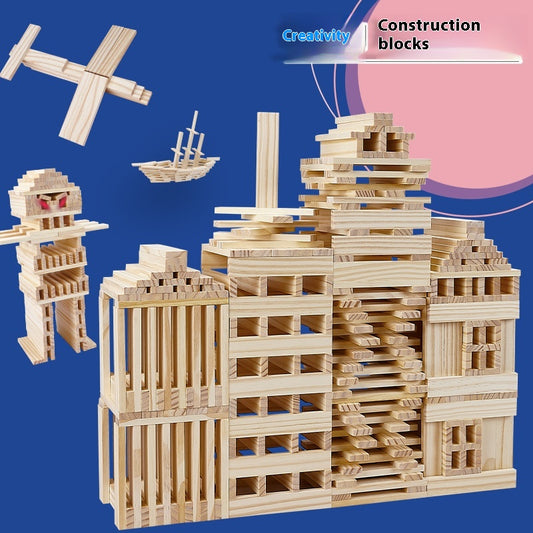 Wooden Building Plank Set – Paint-Free Construction Blocks (100/300 pcs)