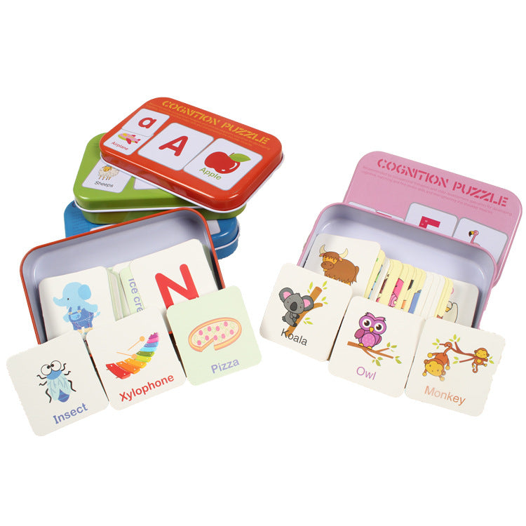 Kids Literacy Flashcards in Tin Box – Picture & Word Matching