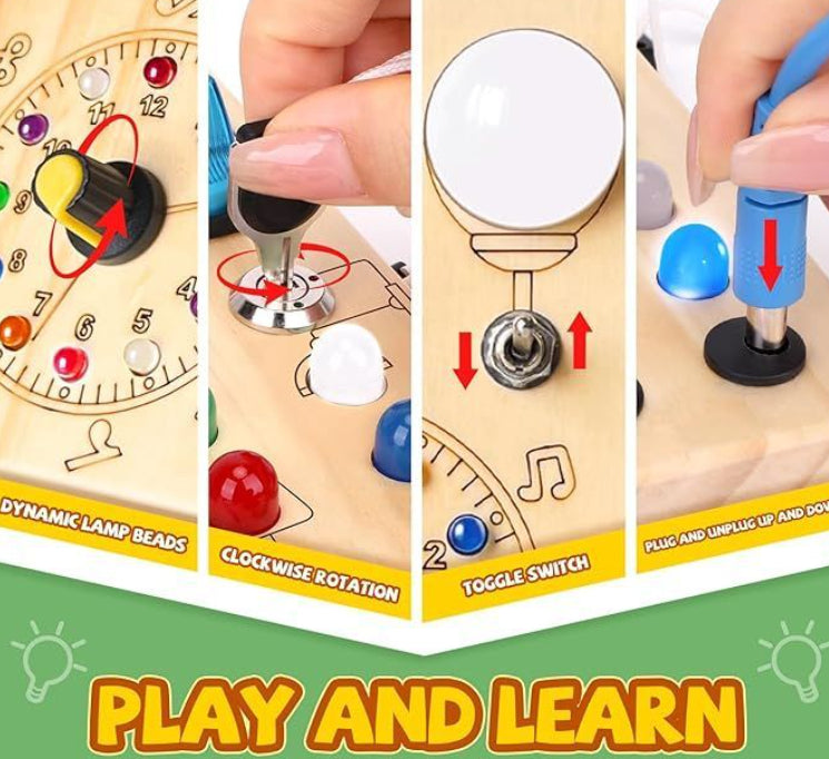 Montessori Wooden Busy Board With Lights, Switches and Plugs