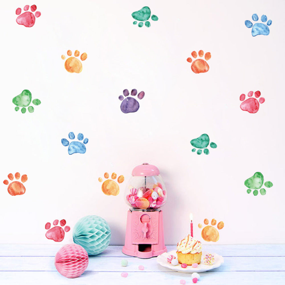 Watercolor Paw Print Wall Stickers – Waterproof Kids Room Décor
