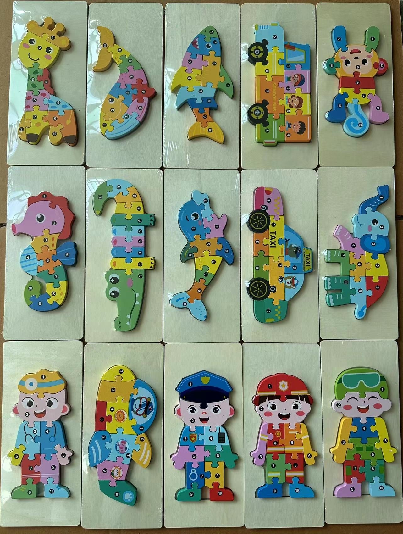 Toddler 15 Board Wooden Mini Puzzles Set