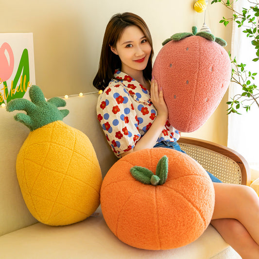 Fruit Plush Pillow – Pineapple 55 cm, Strawberry 50 cm, Orange 40 cm
