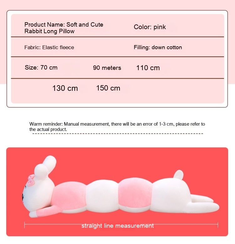 Puppy Rabbit Plush Toy Pillow – Soft Pink Body Pillow (70–150 cm)