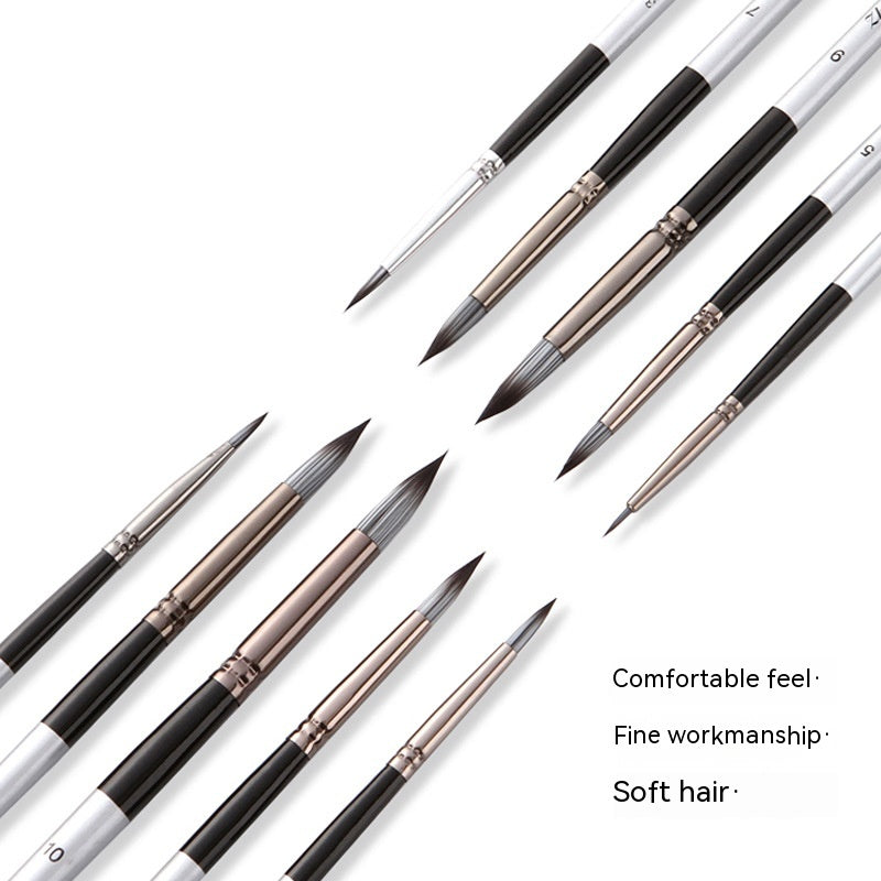 10-Piece Nylon Round Watercolor Brush Set with Wood Handles