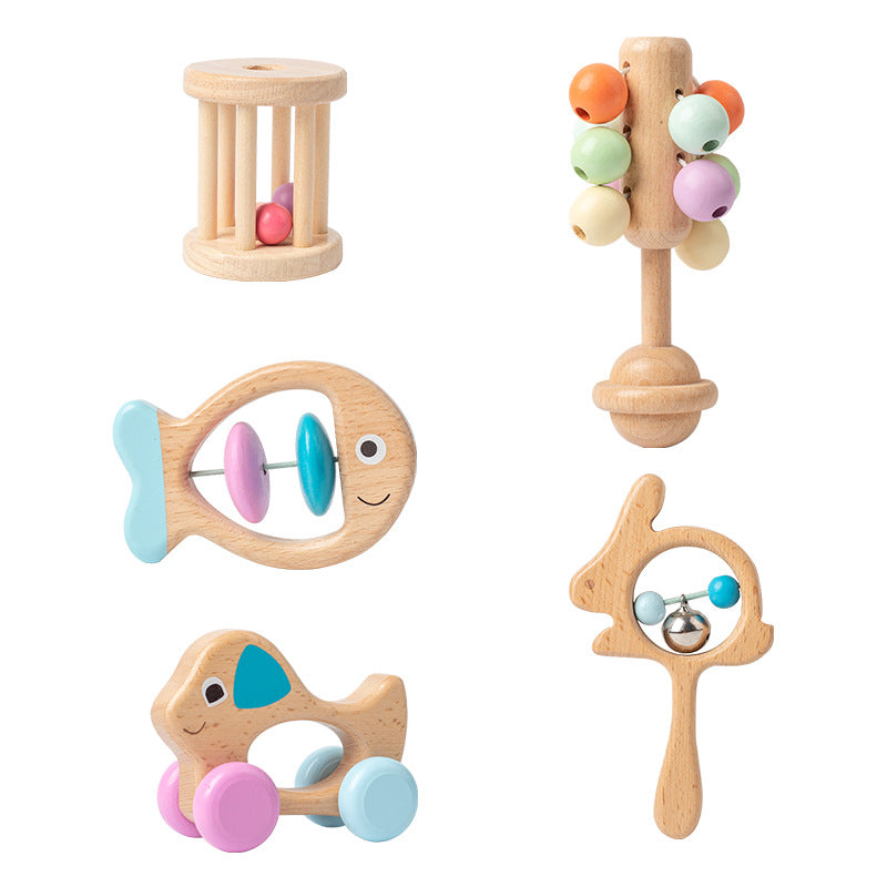 Beech Wood Baby Rattle Set – 5 Pieces in Gift Box
