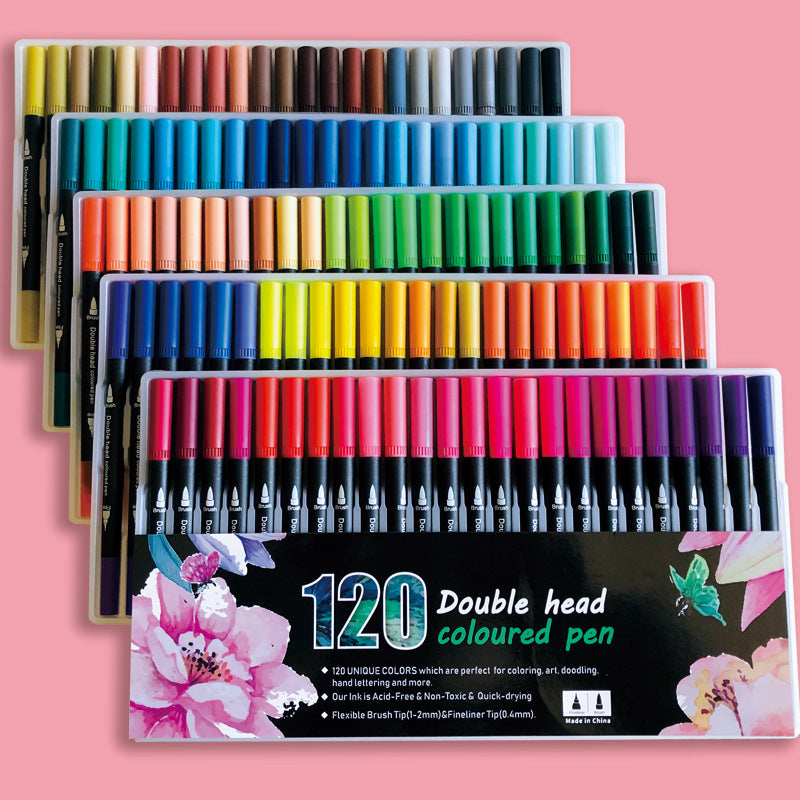 120-Color Dual Tip Brush & Fineliner Watercolor Pen Set