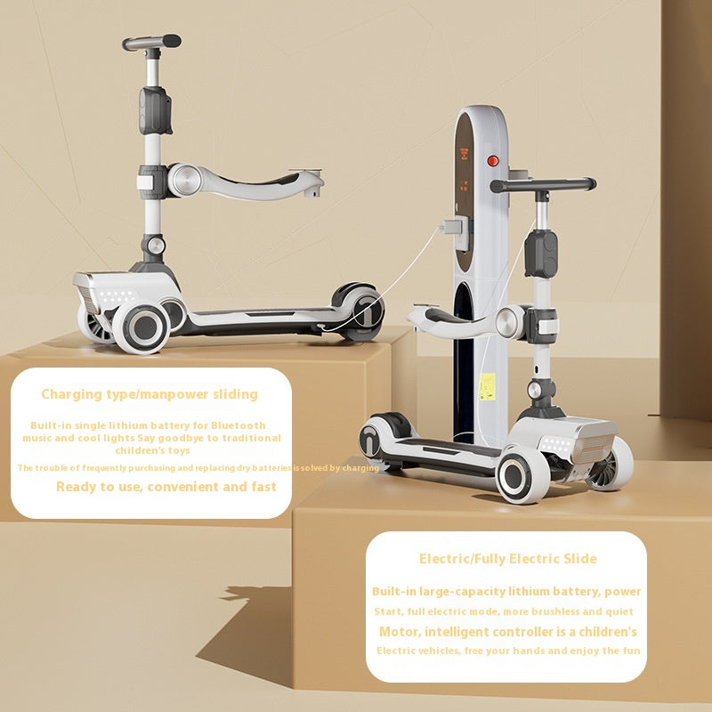 Rechargeable Foldable Kids Scooter with Bluetooth Music & LED Lights