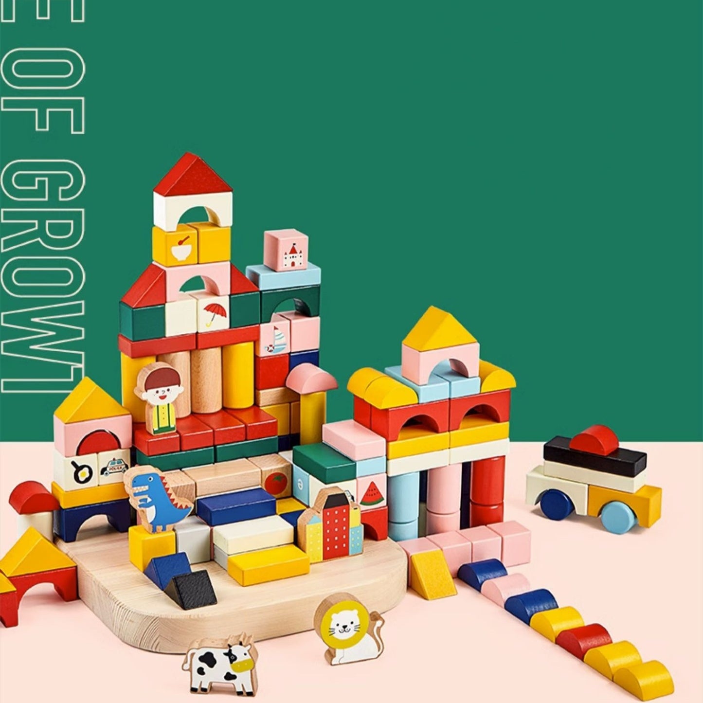 Large Particle Wooden Building Blocks Sets (36–56 pcs)