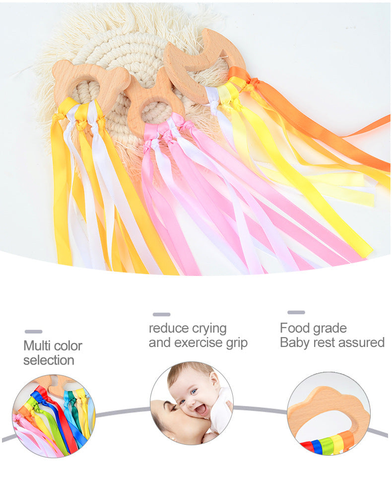 Beech Wood Ribbon Teether Sensory Ring for Babies