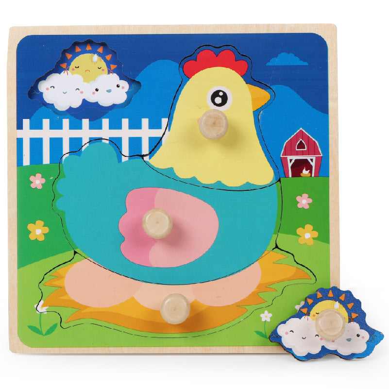 Wooden Knob Peg Puzzle Board for Kids – Animals, Vehicles and More