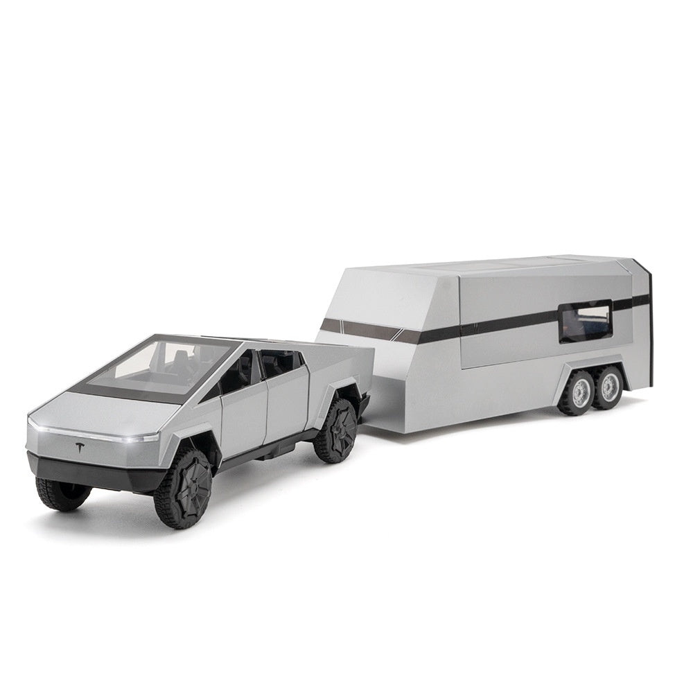 Cyber Pickup With RV Trailer – 1:32 Alloy Model With Lights