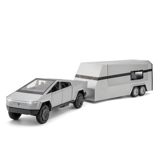 Cyber Pickup With RV Trailer – 1:32 Alloy Model With Lights