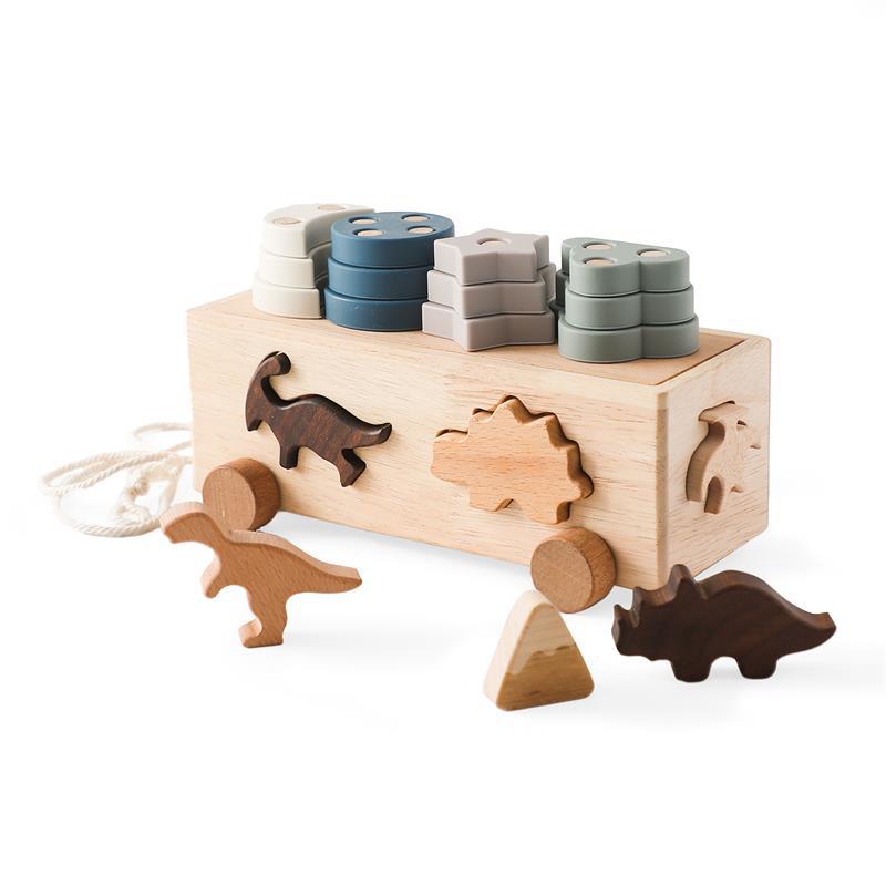 Wooden Shape Sorter Pull Cart & Stacking Set – Montessori Learning Toys