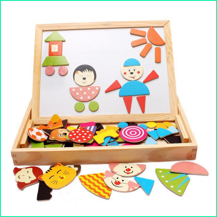 Double-sided Magnetic Puzzle Box with Drawing Board for Kids