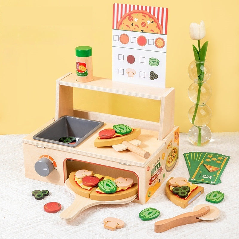 Wooden Pizza Oven Kitchen Simulation Toy Play Set