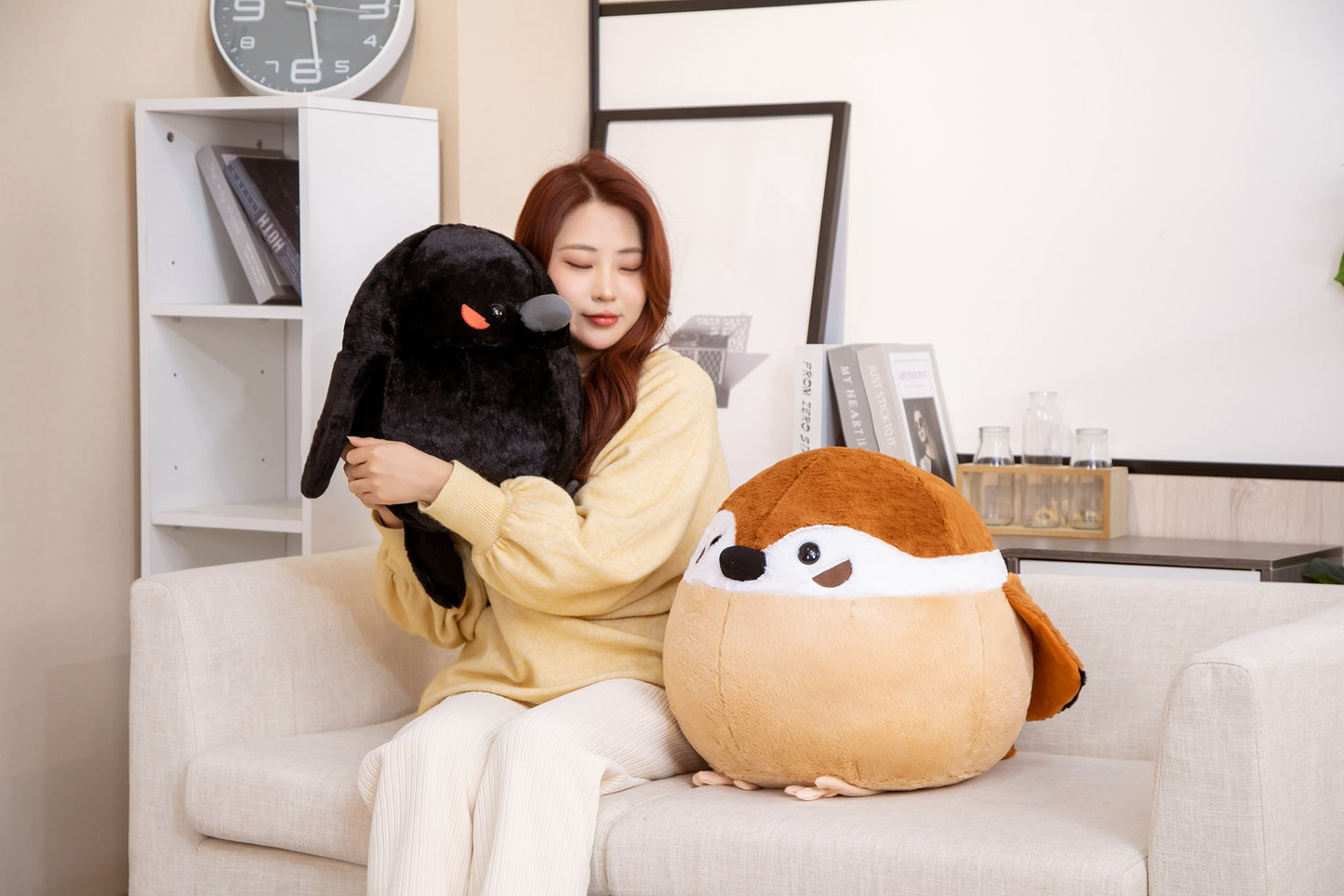 Cute Spherical Sparrow & Crow Plush Cushion Pillow (35/40 cm)