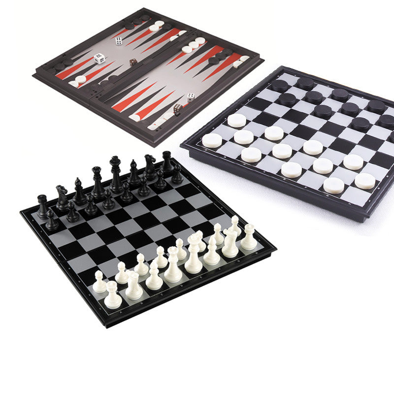 3-in-1 Magnetic Chess, Checkers and Backgammon Foldable Travel Set