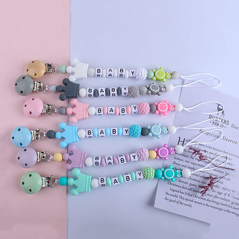Letters Pacifier Clip with Turtle Teether Charm