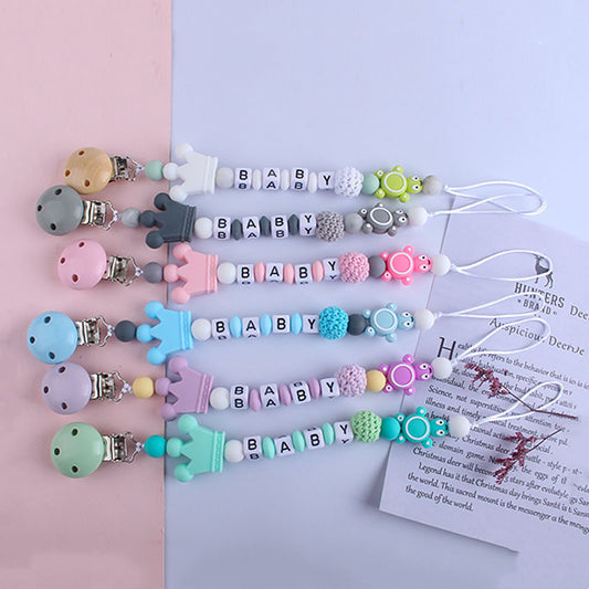 Letters Pacifier Clip with Turtle Teether Charm
