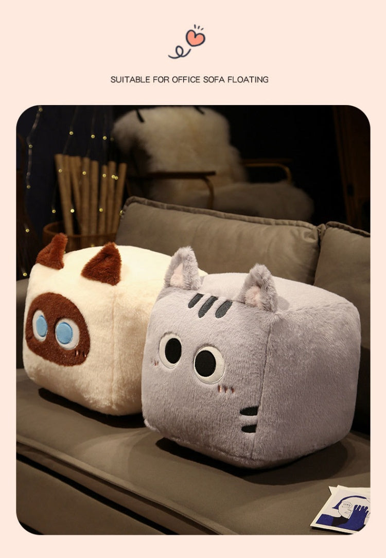 Square Cat Sleeping Pillow – Kawaii Plush Cushion (20/30/40 cm)