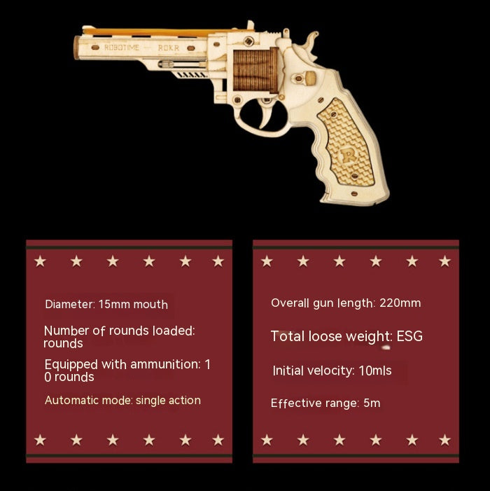Revolver with specifications on a black background